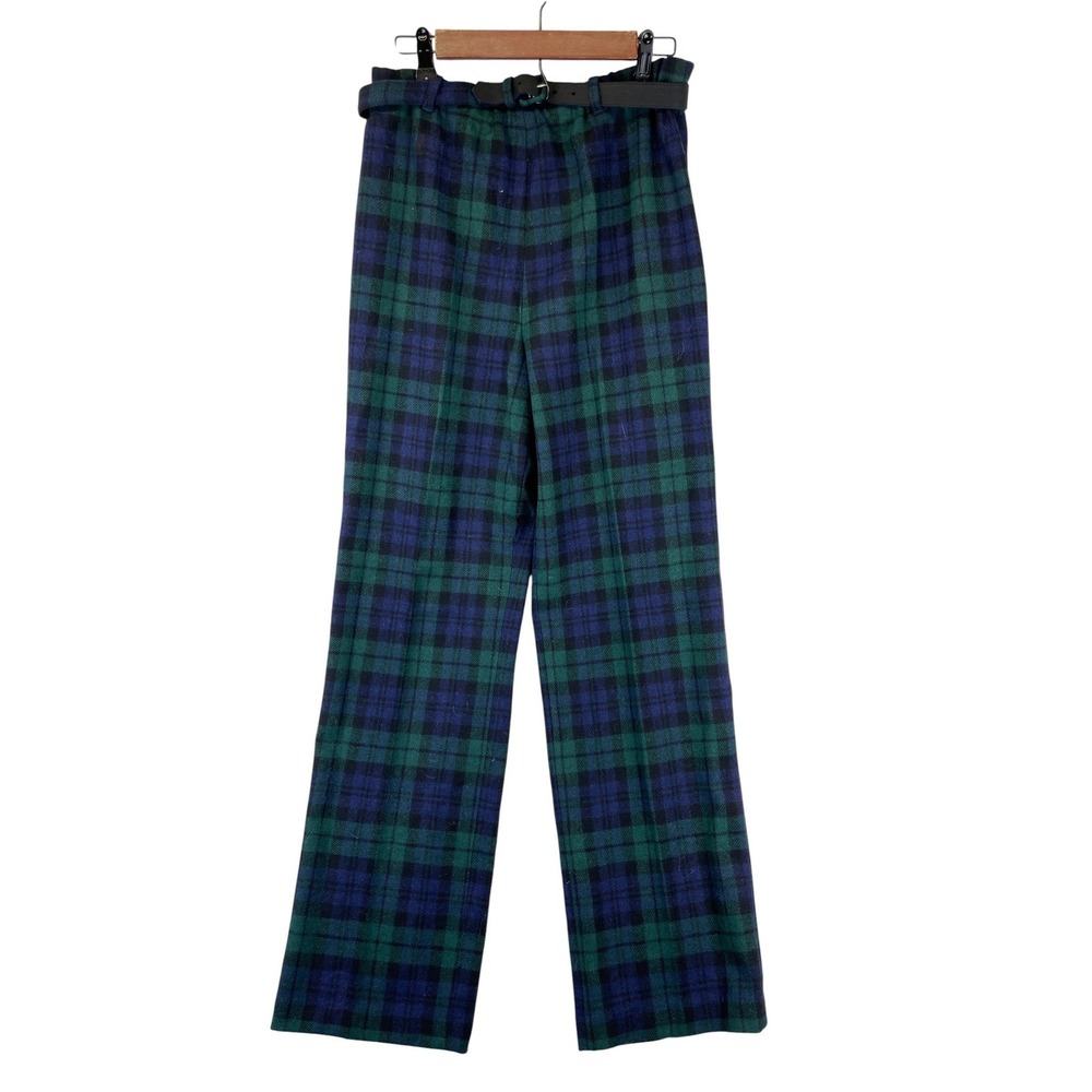 Vintage Prestige of Boston Women's 14 Plaid Belted Wide Leg Trousers Pants Retro